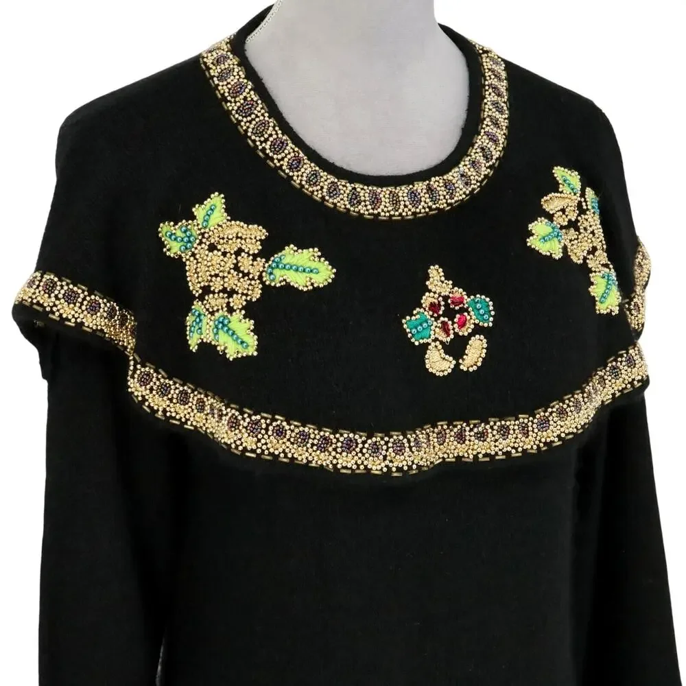 Marnie West Sweater Womens Small Silk Blend Beads Sequins Pullover Ugly Vintage